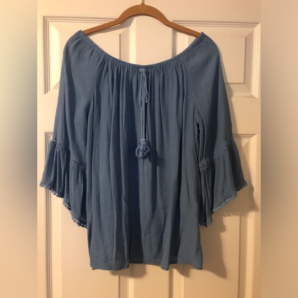 Collection By Bobeau Gauze Peasant Top 3/4 Sleeve Blue Womens Medium
